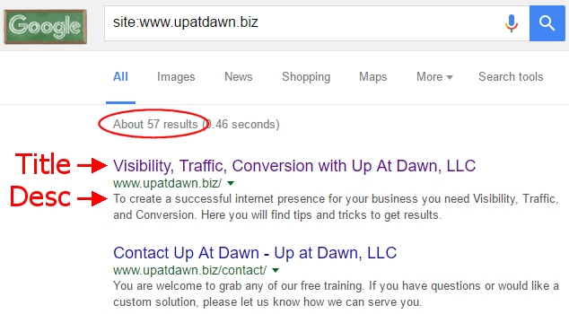 site: operator - number of pages, titles, descriptions