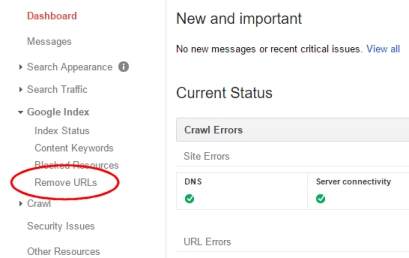 Google Webmaster Tools - Remove URLs menu item